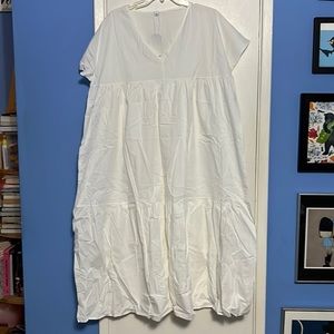 White cap sleeve cotton ruffle tier maxi dress swim coverup NEW XXL plus